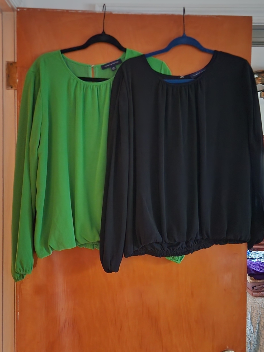Tommy Hilfiger Green and Black Long-Sleeve Blouson Tops